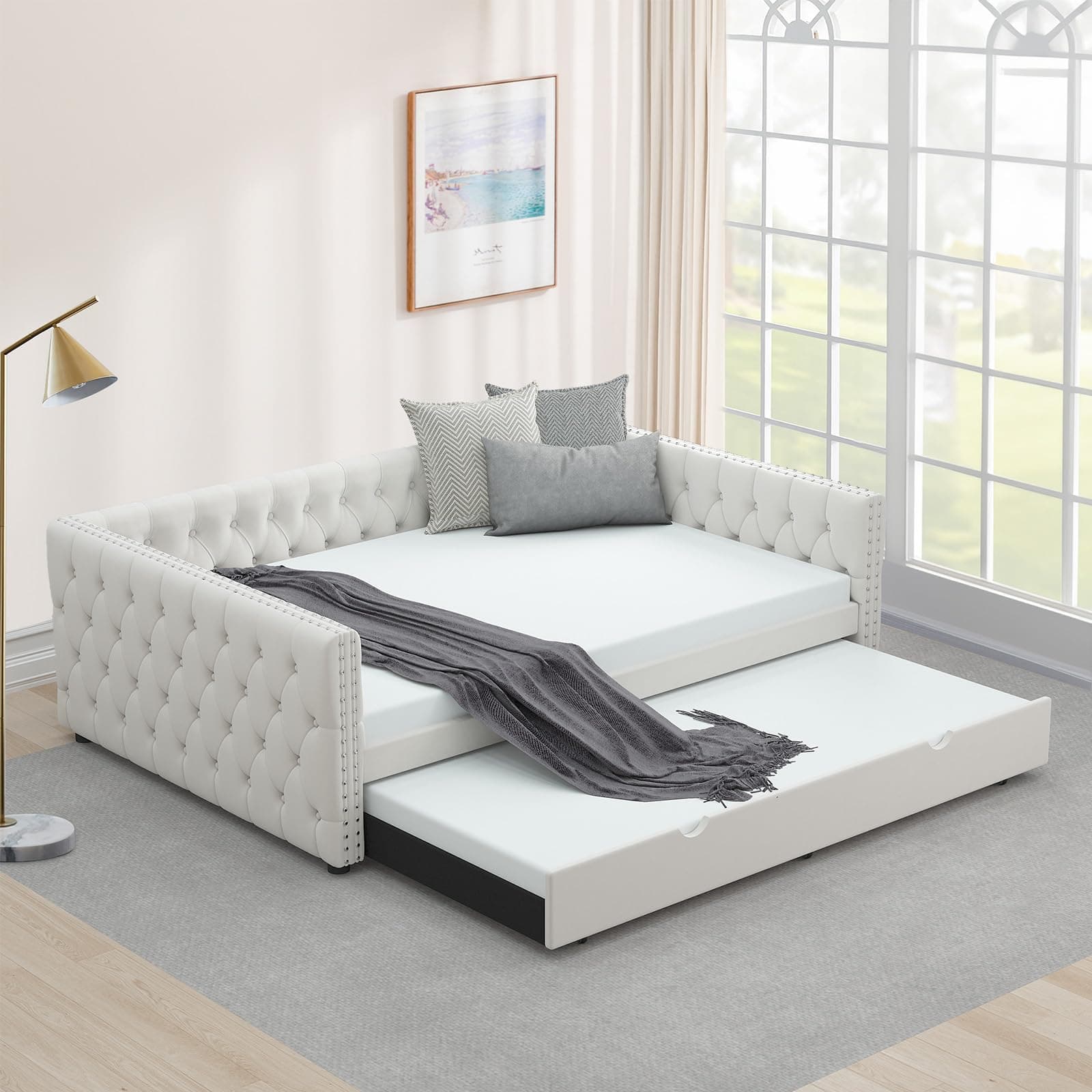Antetek Full Size Velvet Upholstered Day Bed with Twin Pull Out Trundle for Living Room and Children's Room
| Modern Beige Daybed with Trundle for Living Room and Children's Room, No Box Spring Needed
| Antetek Full Size Velvet Daybed w/Twin Pull Ou