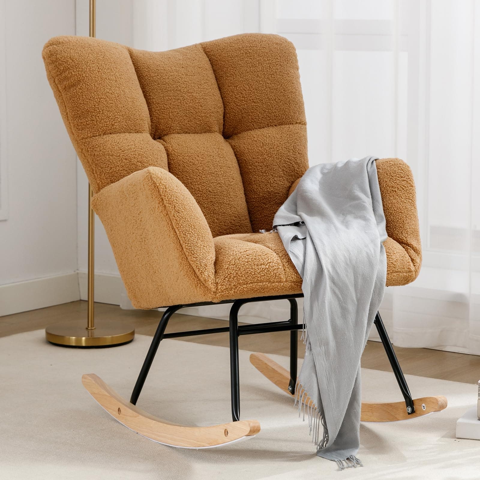 NIOIIKIT Kahaki Teddy Nursery Rocking Chair with High Backrest