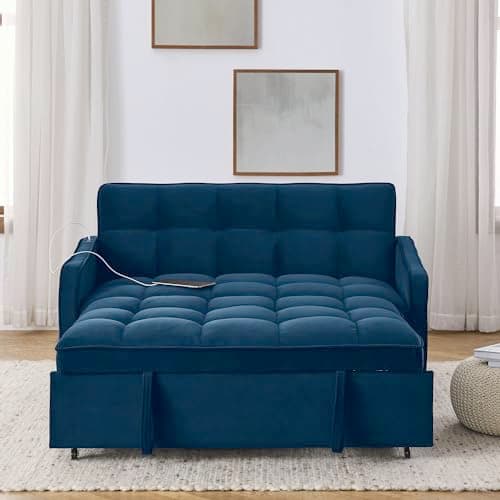 Convertible Sleeper Sofa Chair with USB and Cup Holders - Velvet Daybed for Guests