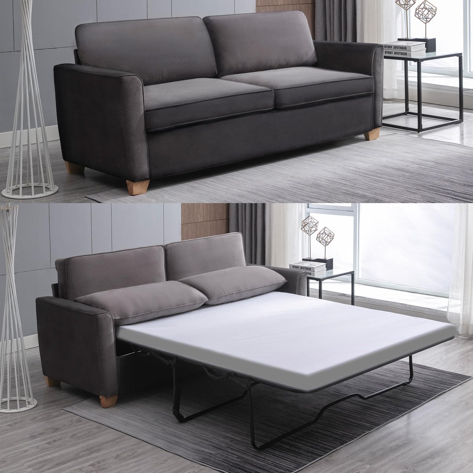 PUREMIND Full Size Velvet Pullout Bed Sleeper Sofa