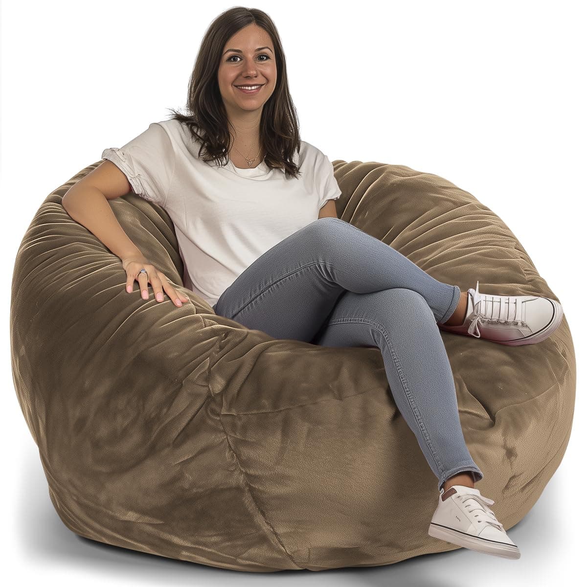 ULTIMATE SACK Camel Suede 4ft Oversize Bean Bag Chair for Adults