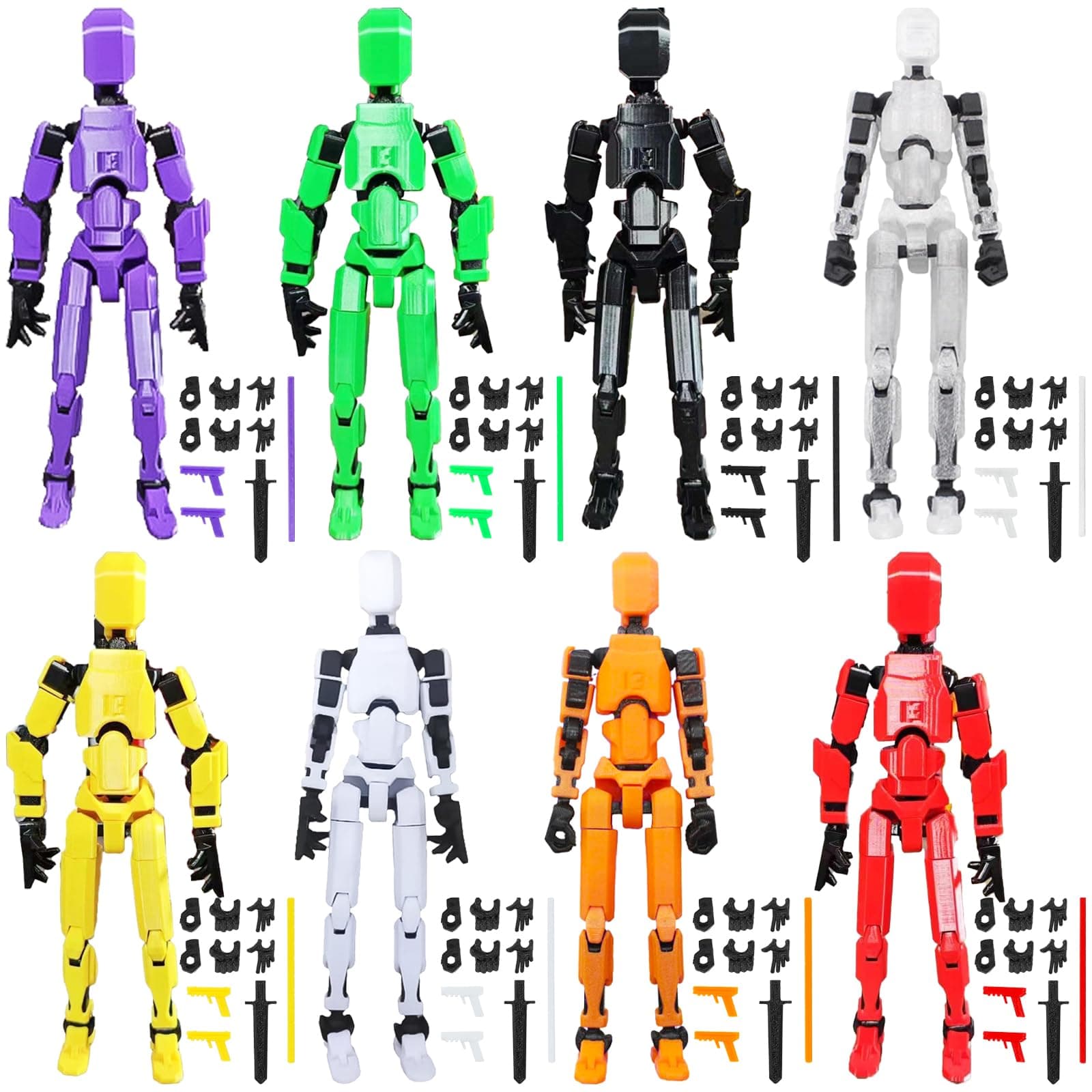 ONEST 8-Piece T13 3D Printed Multi-Jointed Robot Action Figures for Game Lovers