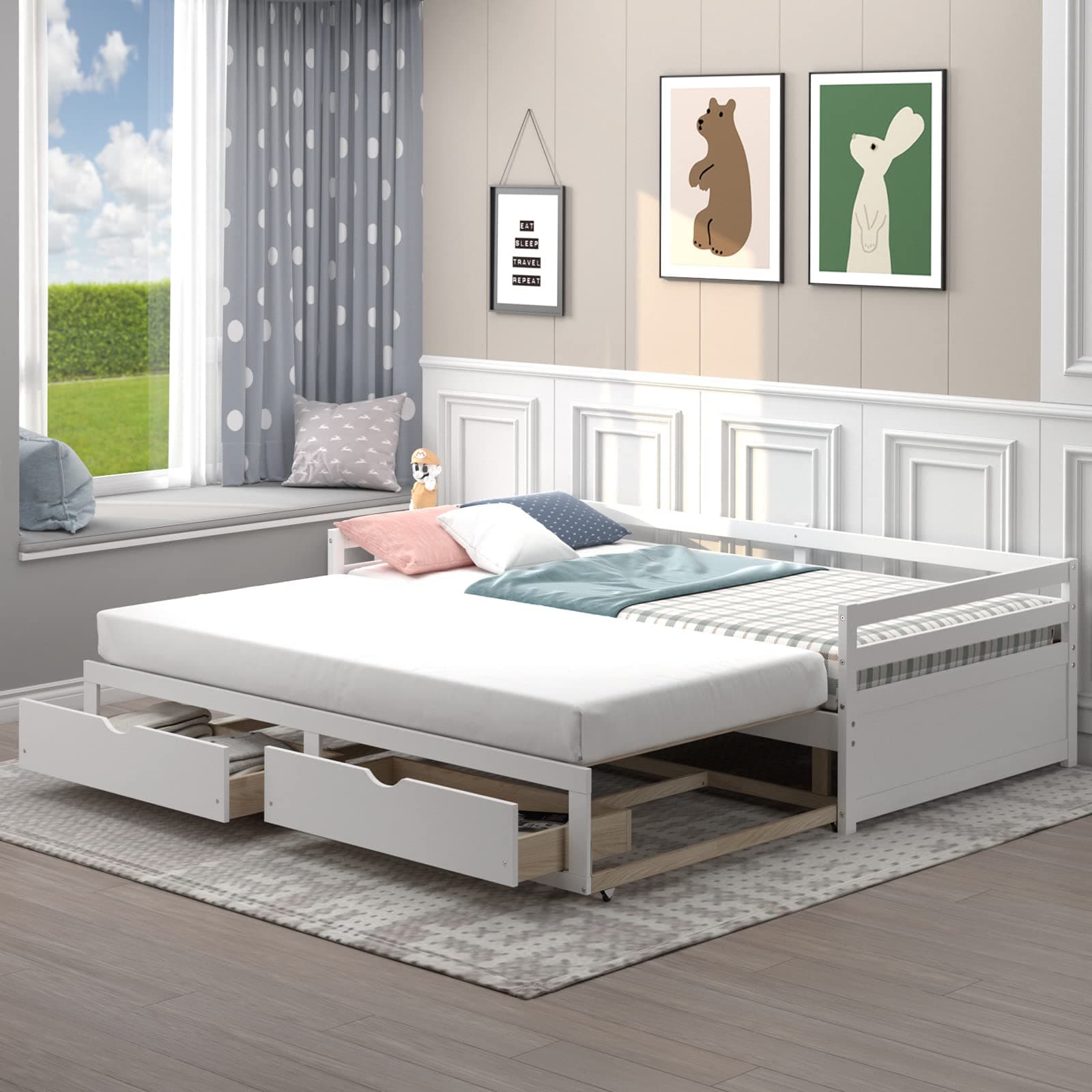 Giantex Extendable Daybed with Storage, Twin to King, White