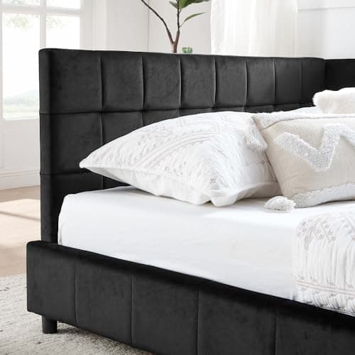 Antetek Black Full Size Daybed, Tufted Velvet Sofa Bed Frame