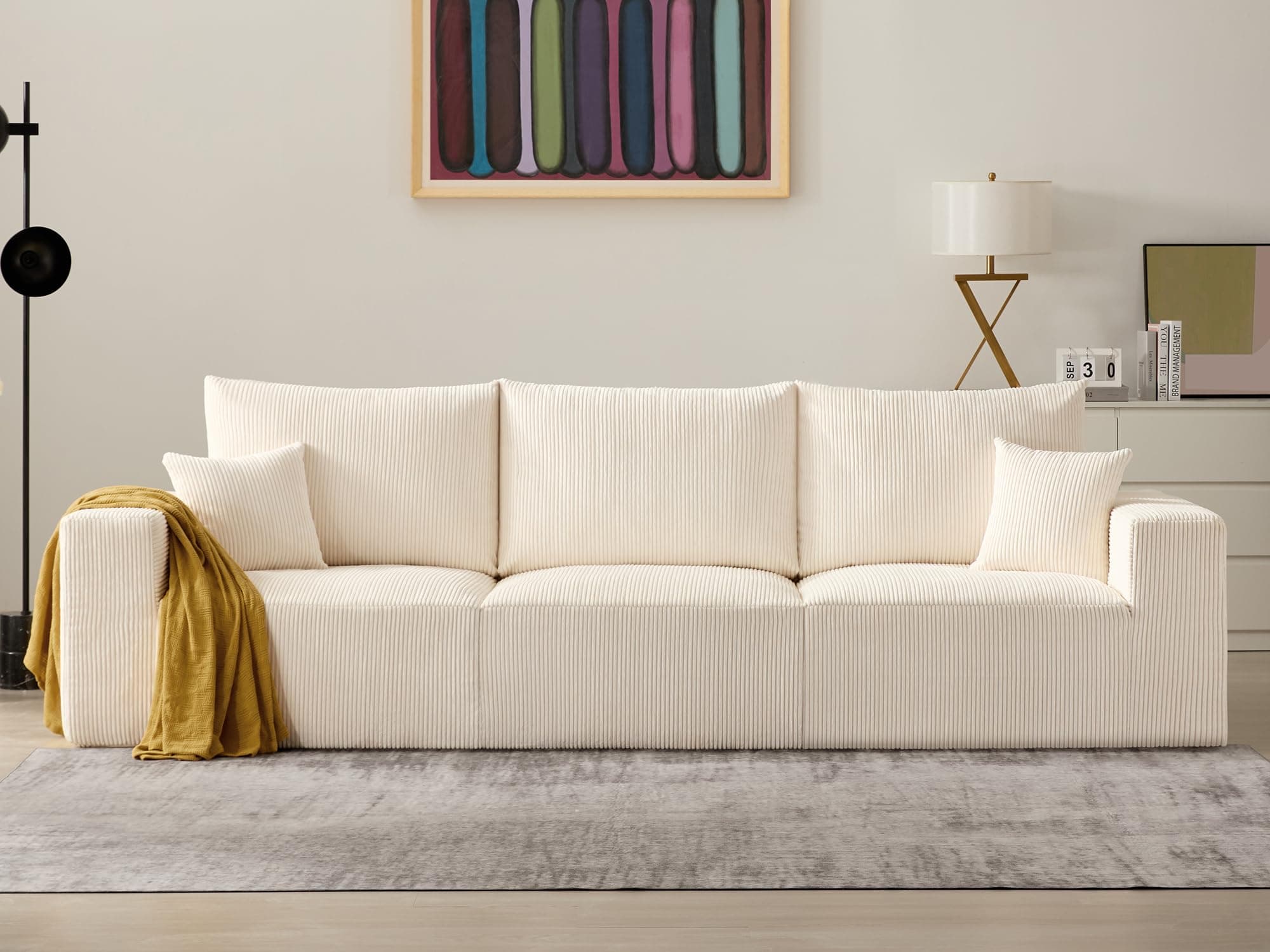 Beige 3 Seater Cloud Couch: Modern Sleeper Sofa for House or Apartment