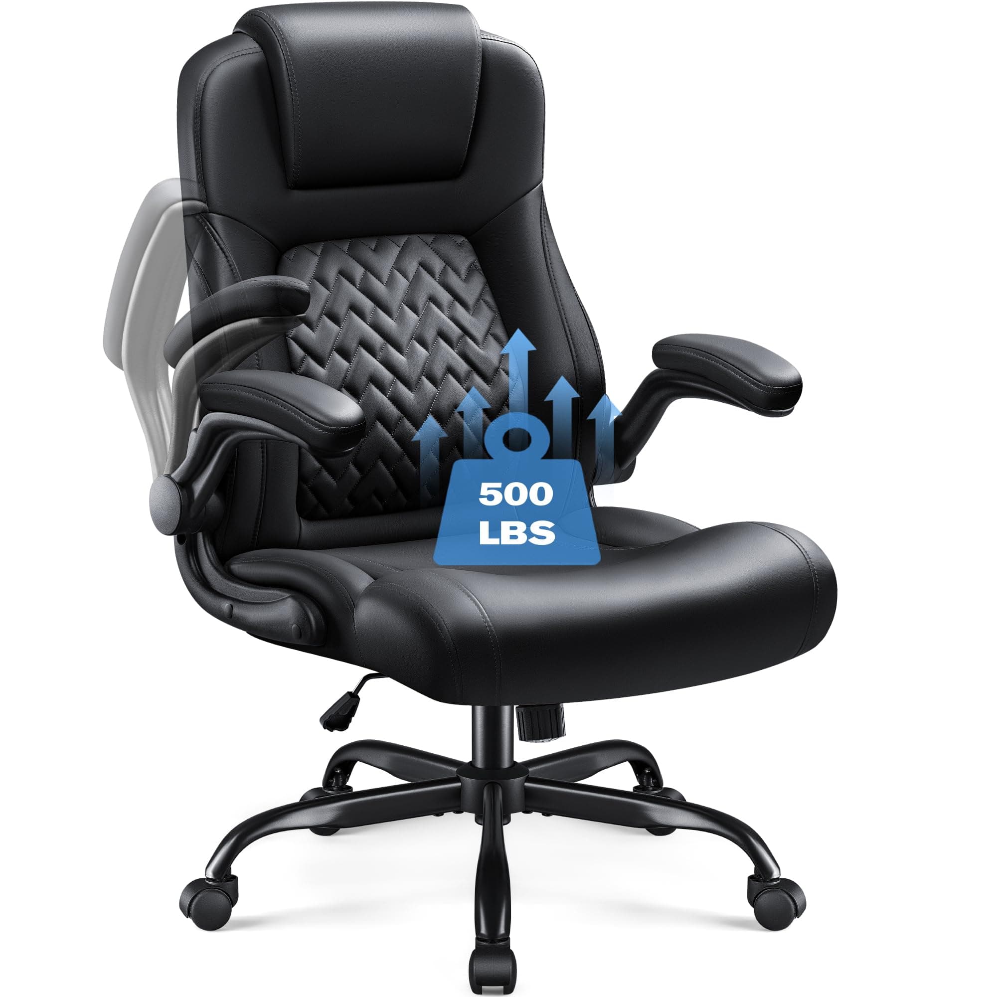 Furmax Black Ergonomic Big and Tall Desk Chair with PU Leather and Flip-Up Armrest