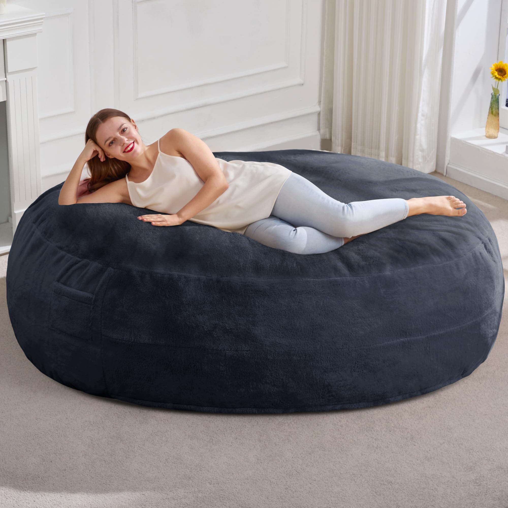 Hobestluk Dark Grey 6ft Plush Faux Fur Bean Bag Chair - Living Room Essential