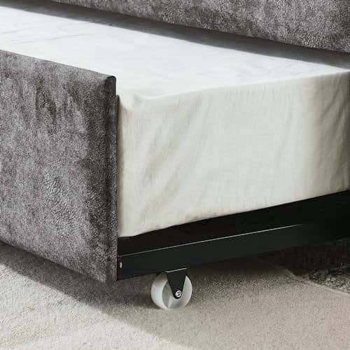 Grey Upholstered Daybed with Trundle and Tufted Back