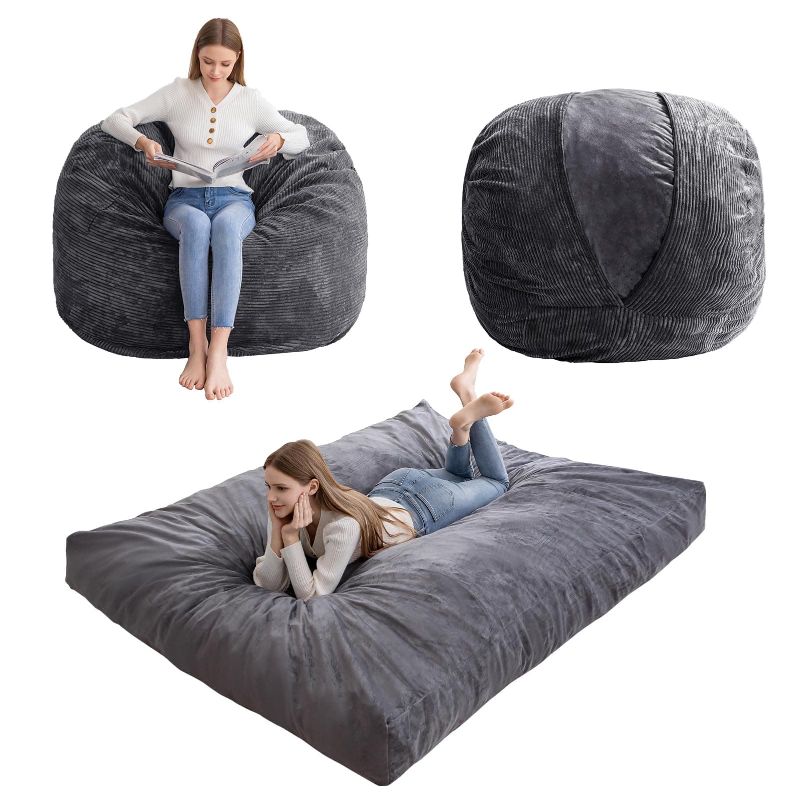 Giant HIGOGOGO Bean Bag Chair Bed, Convertible Folds to Mattress, High-Density Foam