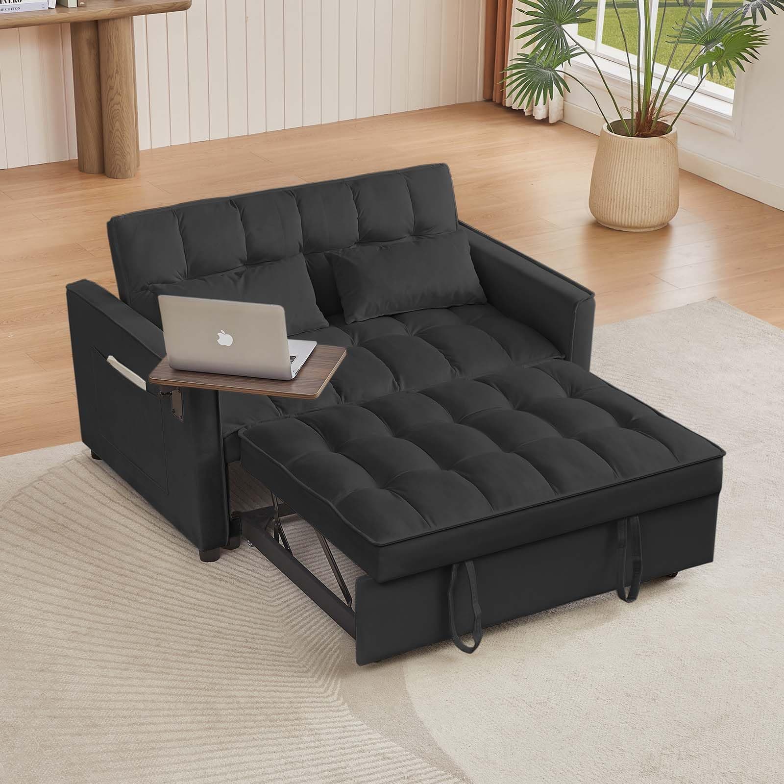 Antetek Modern Velvet 3-in-1 Convertible Sofa Bed, Black