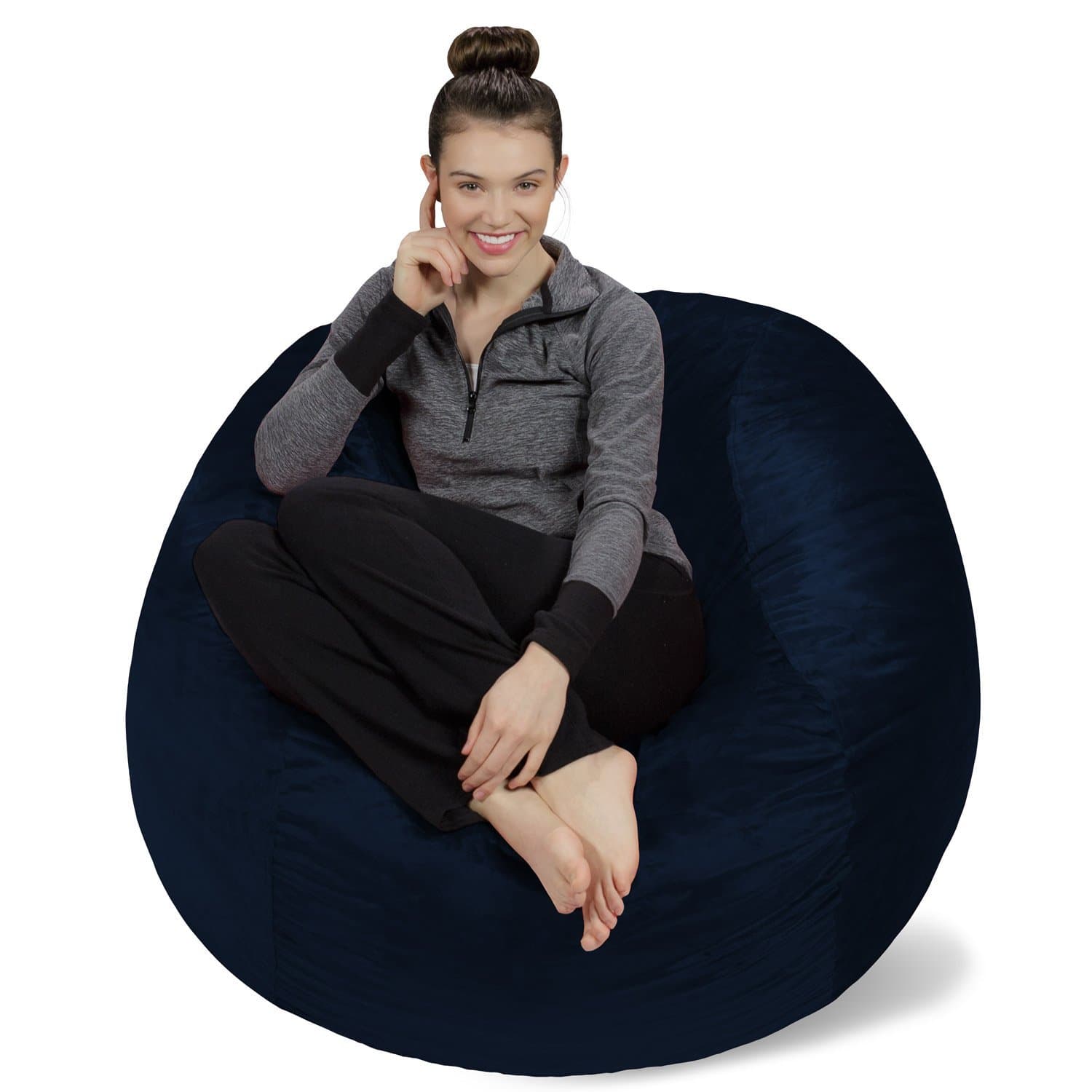 Navy Plush Memory Foam Bean Bag Chair - Stuffed Sofa Sack Furniture
