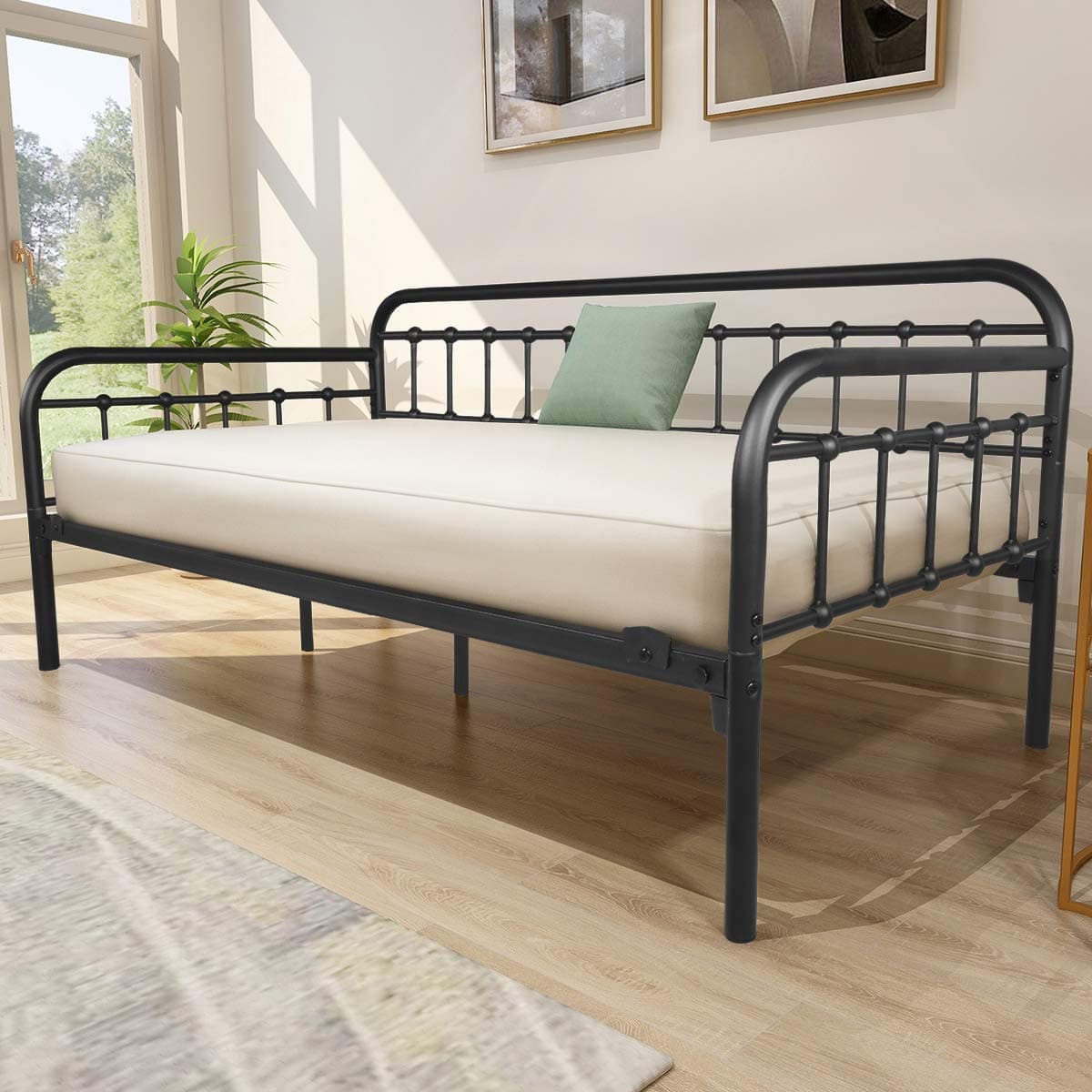 HOMERECOMMEND Heavy Duty Black Sanded Metal Daybed Frame Twin Mattress Foundation