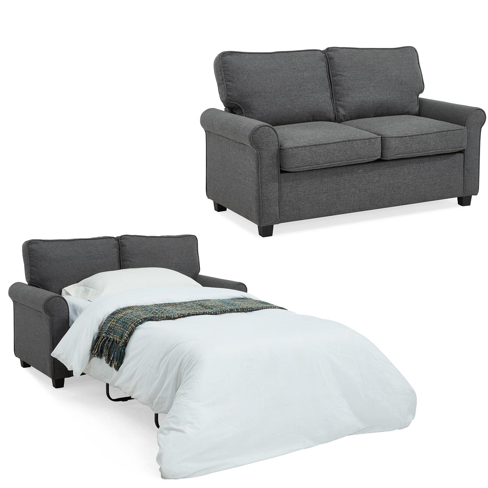 2-in-1 Pull Out Sofa Bed & Loveseat with Memory Foam, Grey