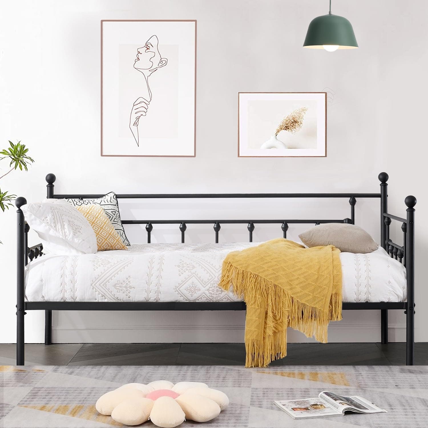 VECELO Heavy Duty Metal Daybed Frame, Twin Size with Headboard and Slats Support