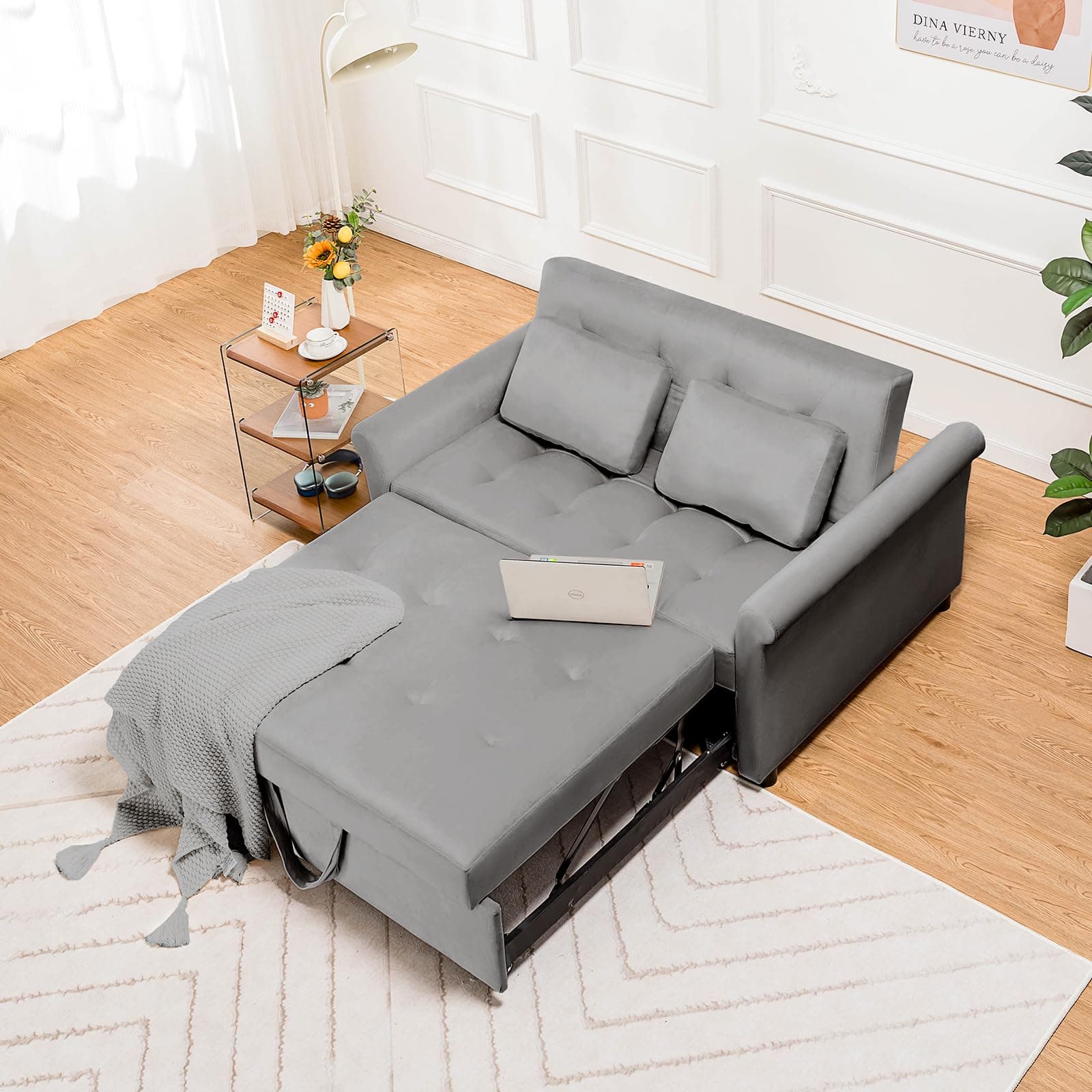 COMHOMA 3-in-1 Convertible Sofa Bed, 55" Sleeper Loveseat (Grey)
