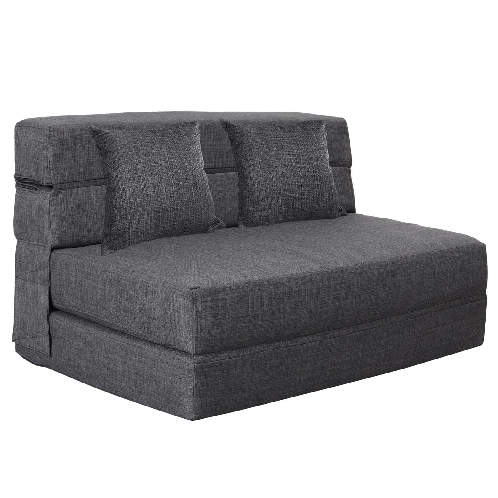 Queen Size Foldable Sofa Bed Memory Foam Dark Gray