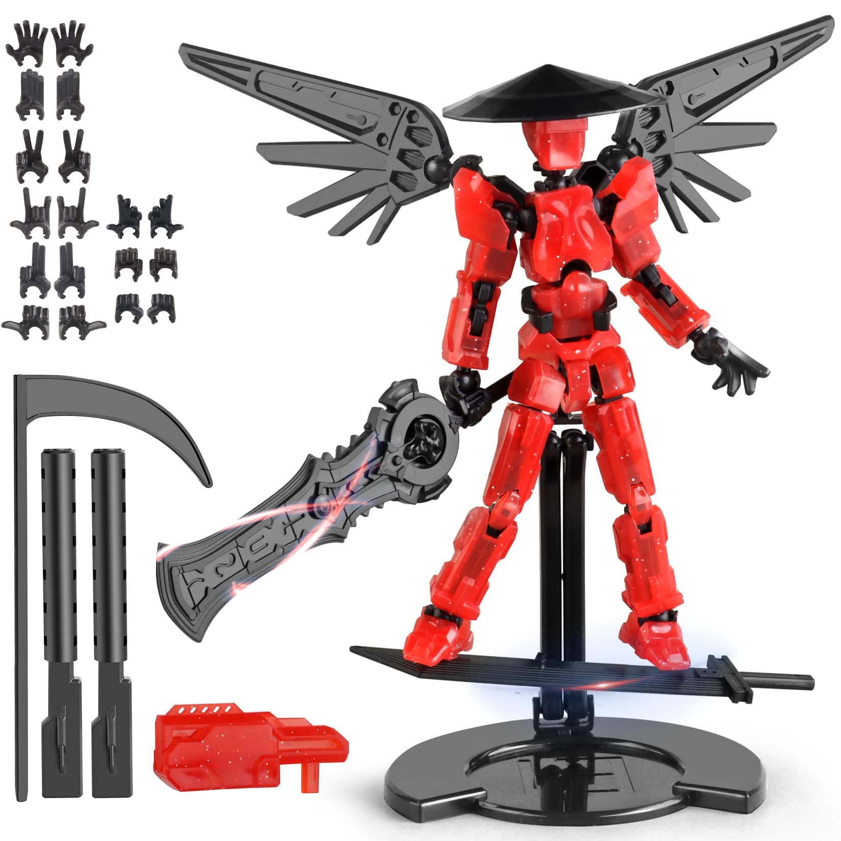 Big Robot T13 Action Figure with Bracket (Red/Black) - 3D Printed Toy for Modeling & Collecting