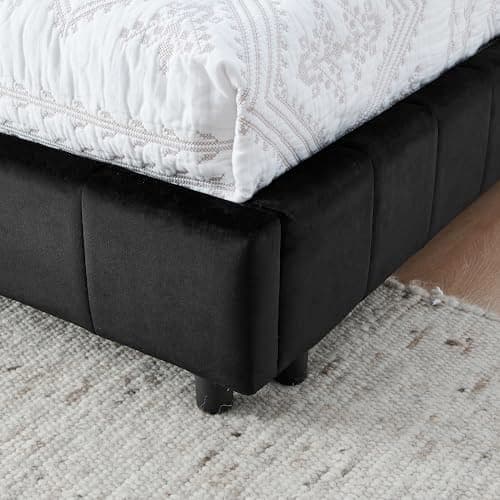 Antetek Black Full Size Daybed, Tufted Velvet Sofa Bed Frame