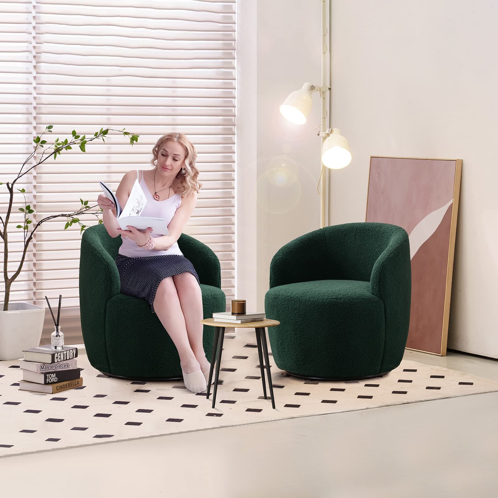 Antetek 360 Degree Swivel Barrel Chair, Modern Green Nursery & Living Room Accent Chair