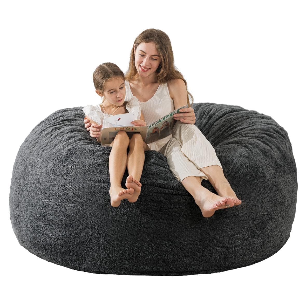 4 ft Memory Foam Bean Bag Chairs for Adults/Teens with Velvet Cover, Dark Grey