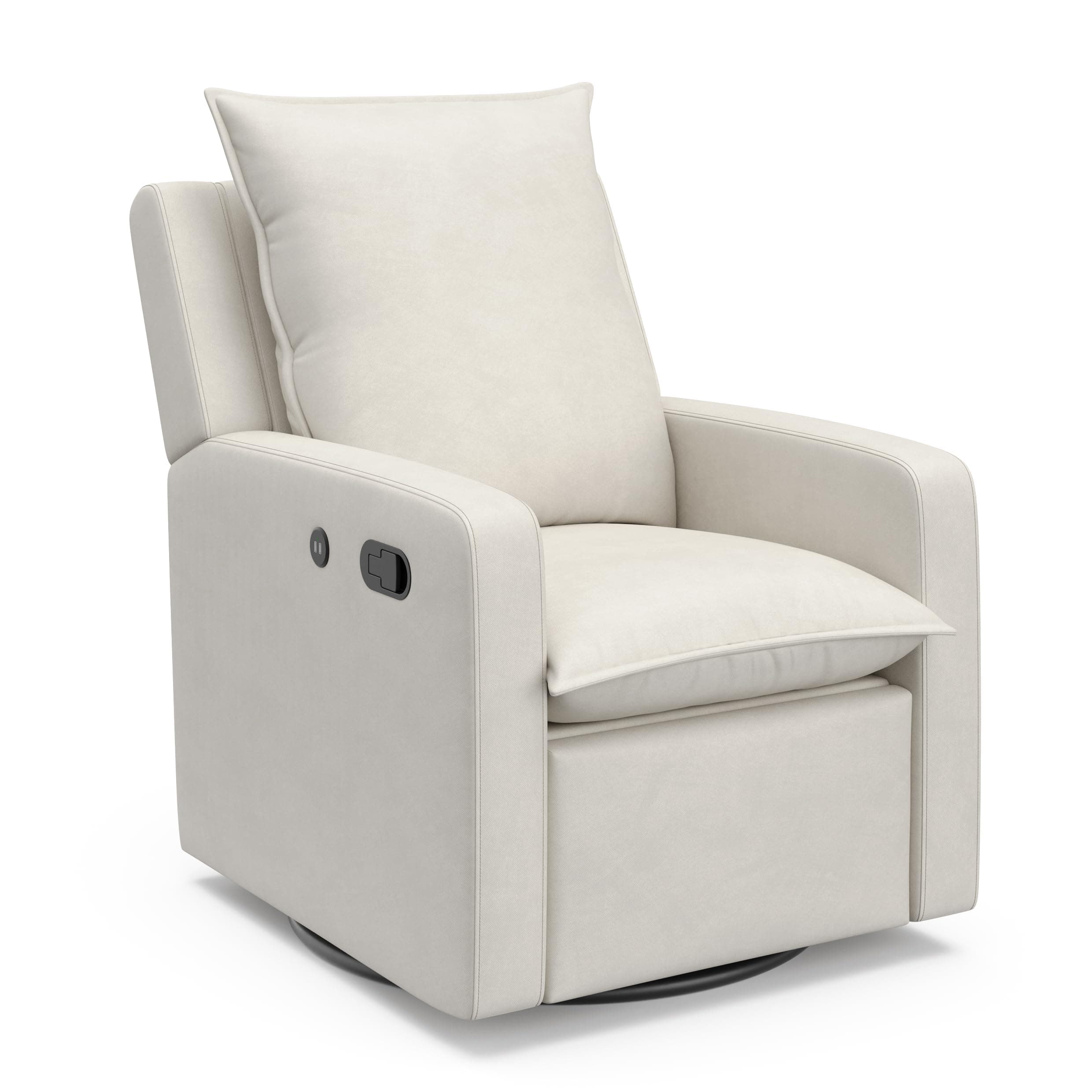 STORKCRAFT Ivory Timeless Reclining Glider with USB, Swivel Base, Foot Rest, Supportive Cushions