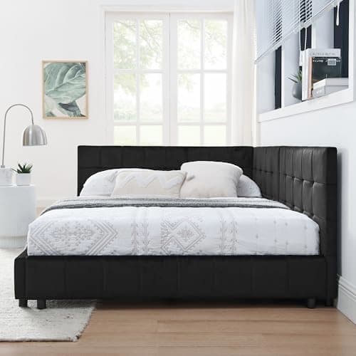 Antetek Black Full Size Daybed, Tufted Velvet Sofa Bed Frame