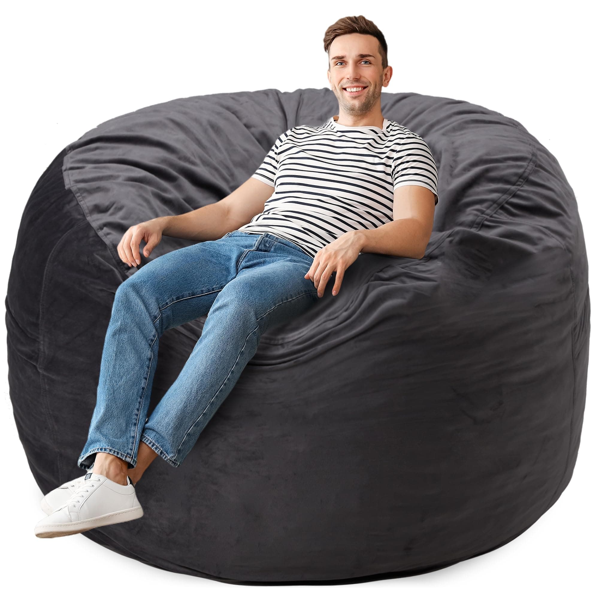 Grey 6FT Memory Foam Bean Bag Chair with Pocket & Handle