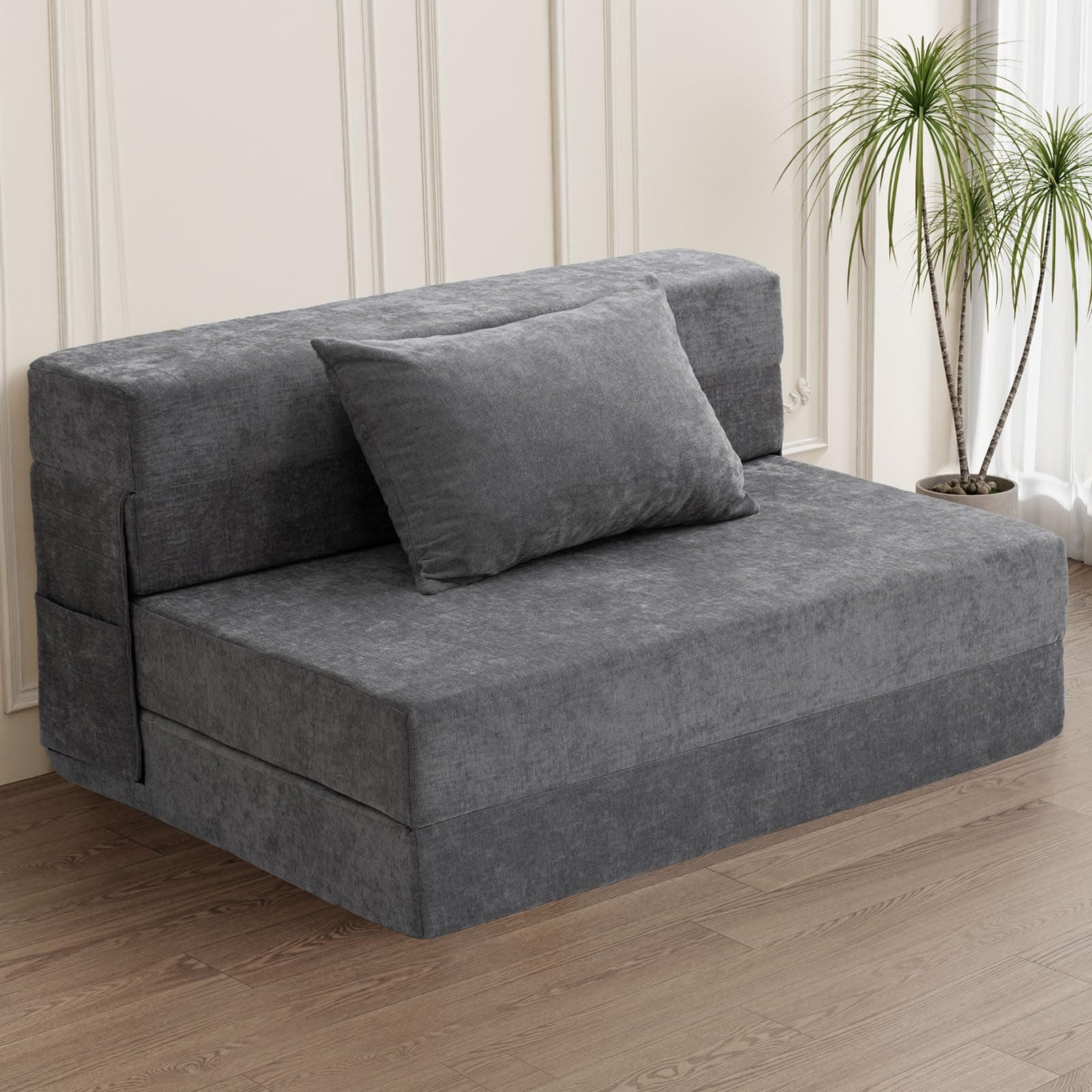 HOMFINE Gray Folding Sofa Bed - Convertible Living Room Sleeper Chair