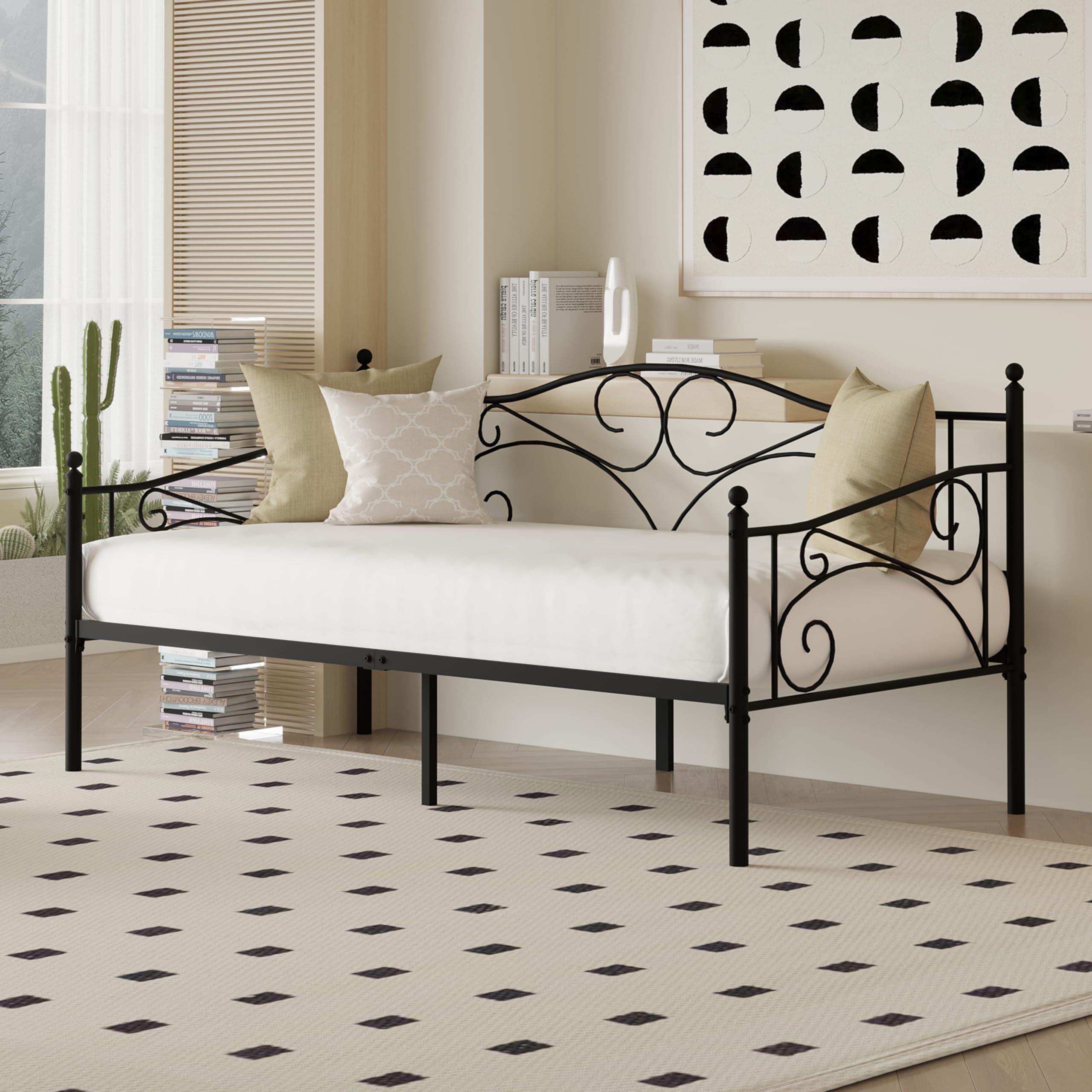 Twin Daybed Frame with Steel Slat Support - Black