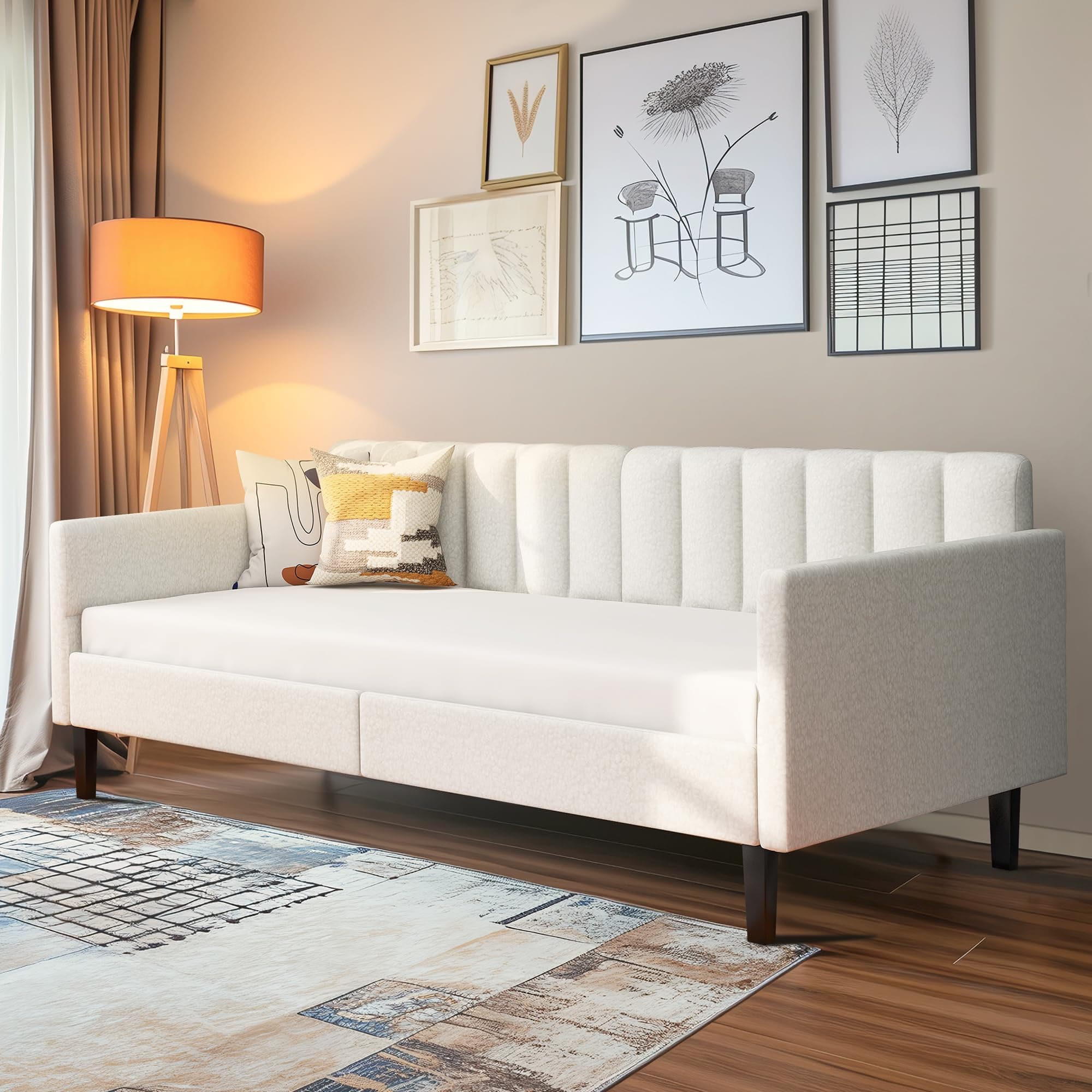 LifeSky White Tufted Boucle Daybed Twin Size Living Room