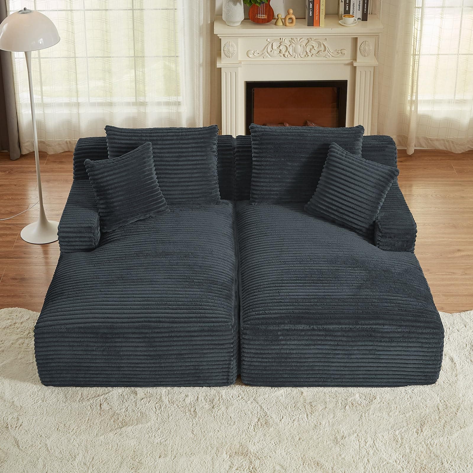 Oversized Dark Grey Corduroy Chaise Lounge Chair, Modern Recliner Sleeper Sofa for Living Room & Bedroom