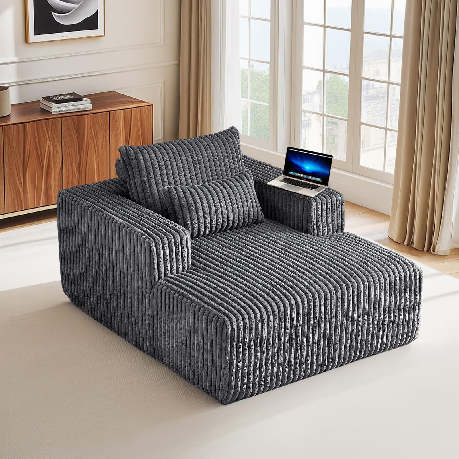 Oversized Grey Corduroy Chaise Longue Chair for Living Room and Bedroom Apartment, Modern 48.5-inch Deep Seat Single Cloud Lounge Floor Sofa Couch
Oversized Grey Modern Chaise Longue Chair Living Room Bedroom Apartment, 48.5-inch Deep Seat Upholstere