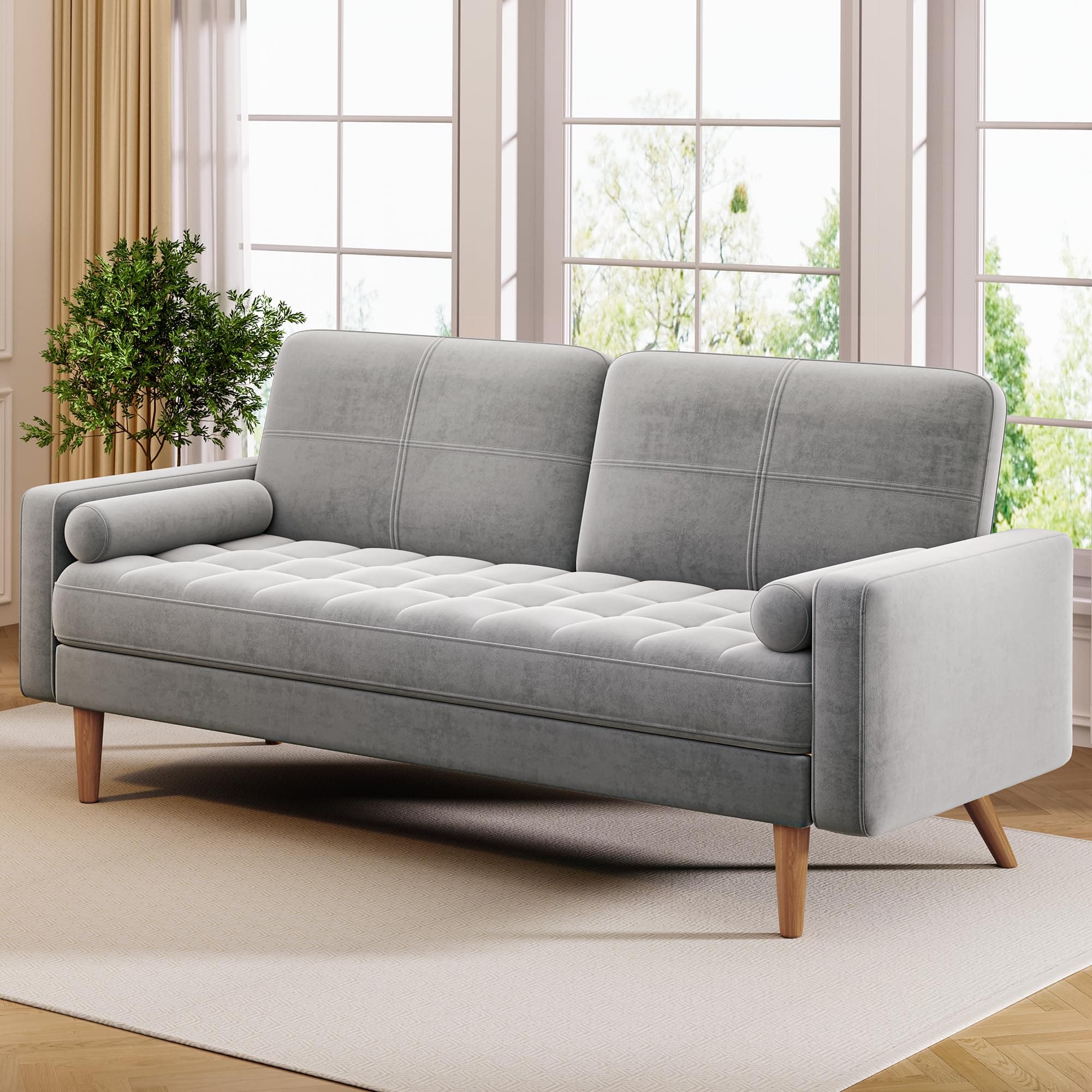 68" Mid Century Modern Tufted Grey Loveseat Sofa for Living Room, RV, Bedroom, Office, Apartment