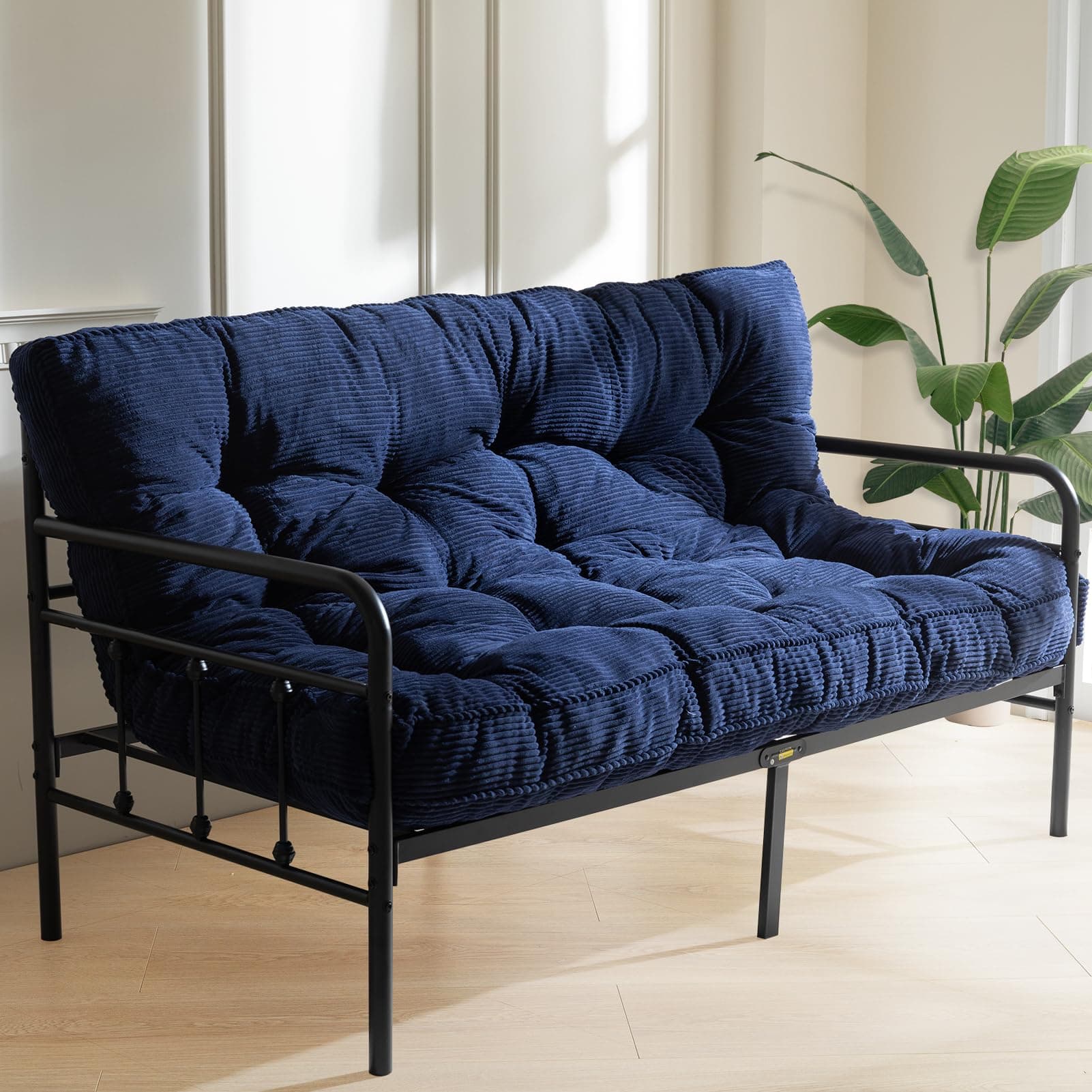 MAXYOYO Full Size Tufted Futon Mattress, Extra Thick Shredded Foam Filling, Navy