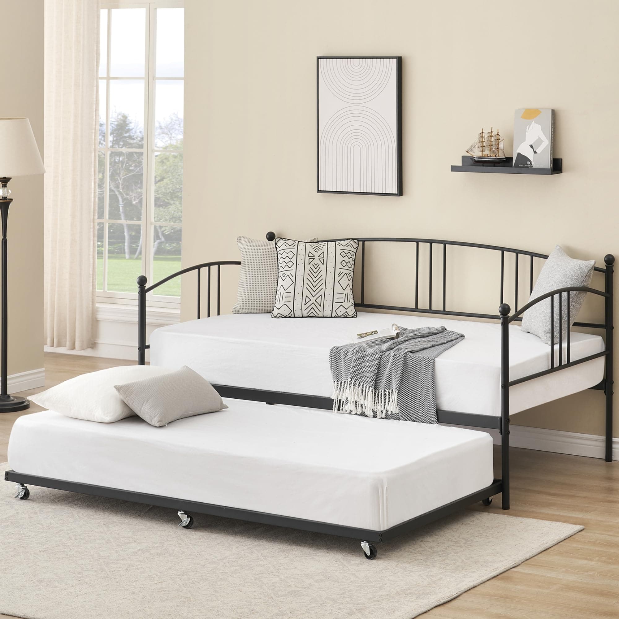 IDEALHOUSE Metal Twin Daybed with Trundle, Black