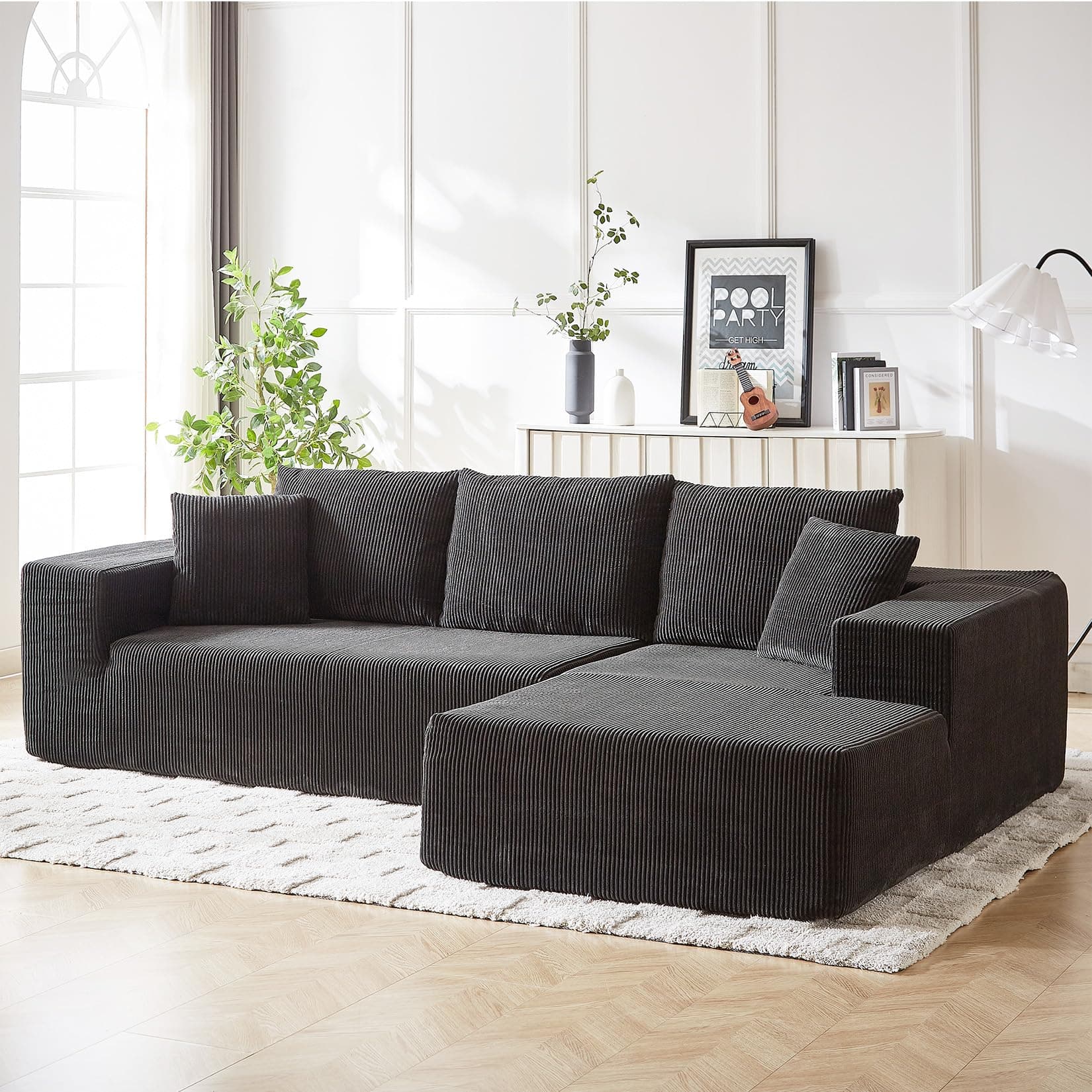 Oversized Corduroy Chaise Lounge Chair Sofa, 110" Fluffy Modular Sleeper