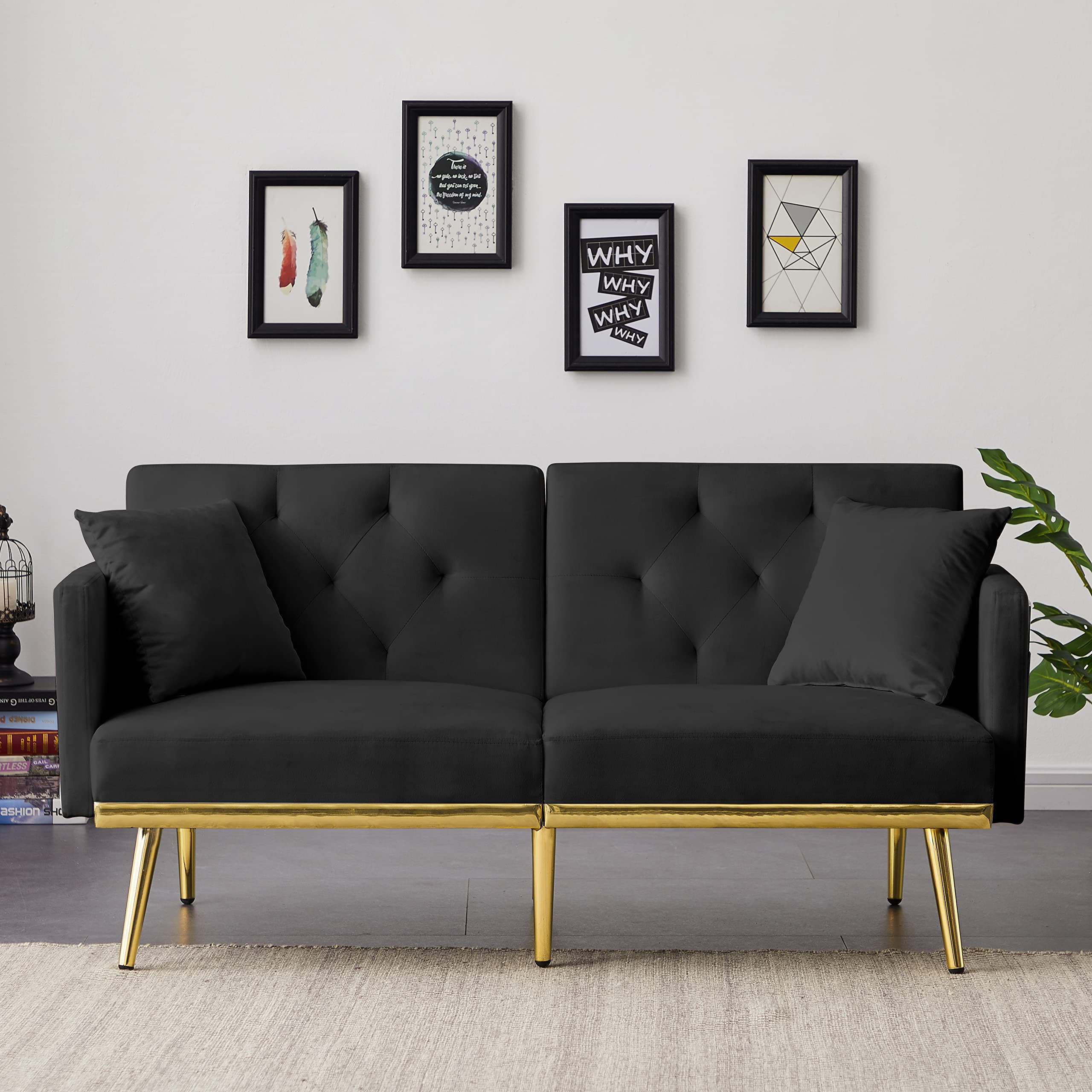 Antetek Convertible Velvet Futon Sofa Bed - Small Modern Loveseat for Living Room and Bedroom