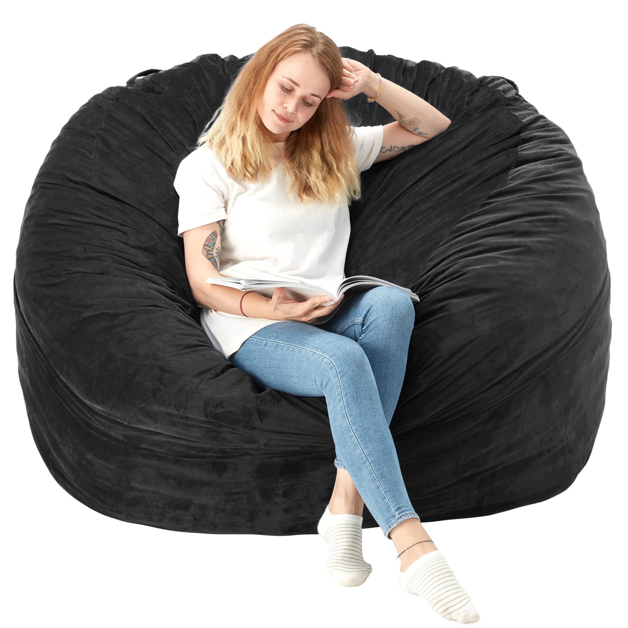 Homguava Memory Foam Bean Bag Chair: Large Dutch Velvet Covered Beanbag Sofa