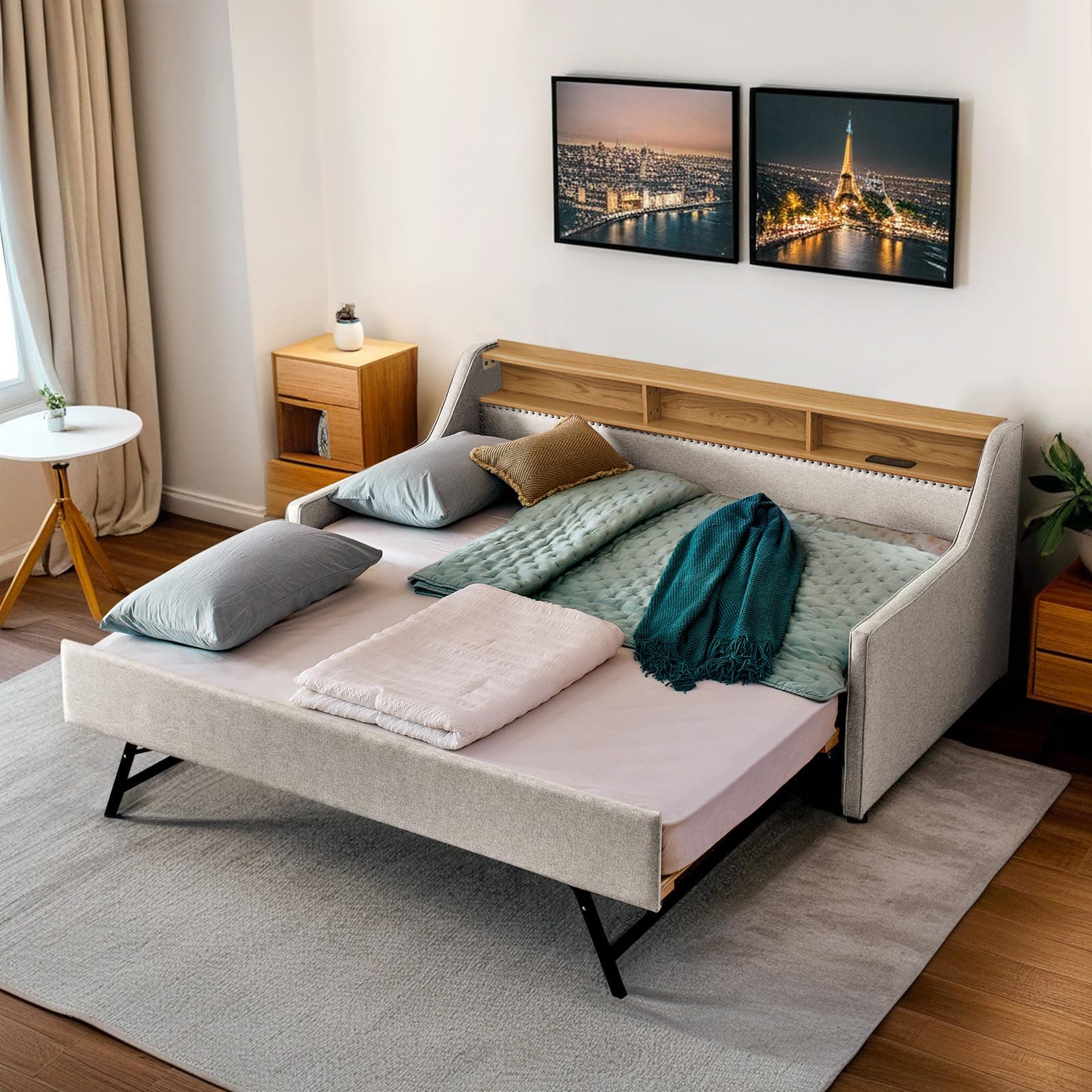 Twin Daybed with Pop Up Trundle and Wireless Charger