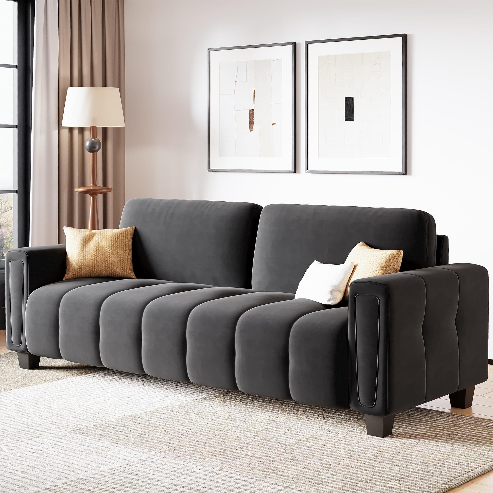 LIKIMIO 3-Seater Grey Modern Sofa with Extra Deep Seats and Comfortable Armrests
