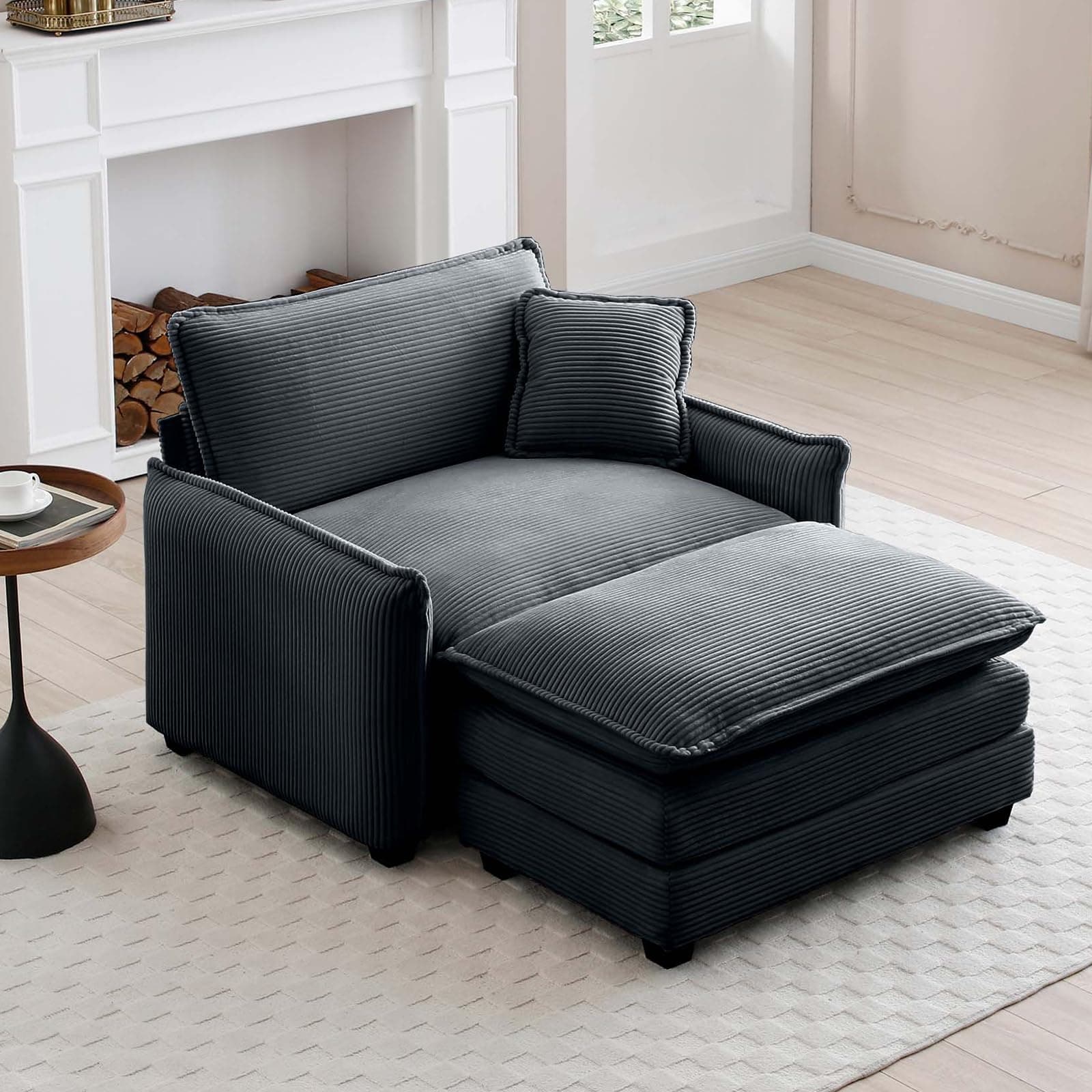Oversized Chaise Lounge Chair with Ottoman for Bedroom and Living Room, Grey