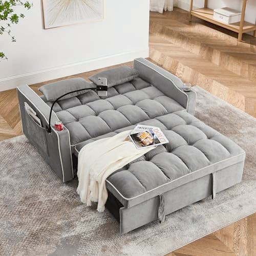Eafurn 3-in-1 Convertible Pull-Out Sofa Bed with Storage Armrest