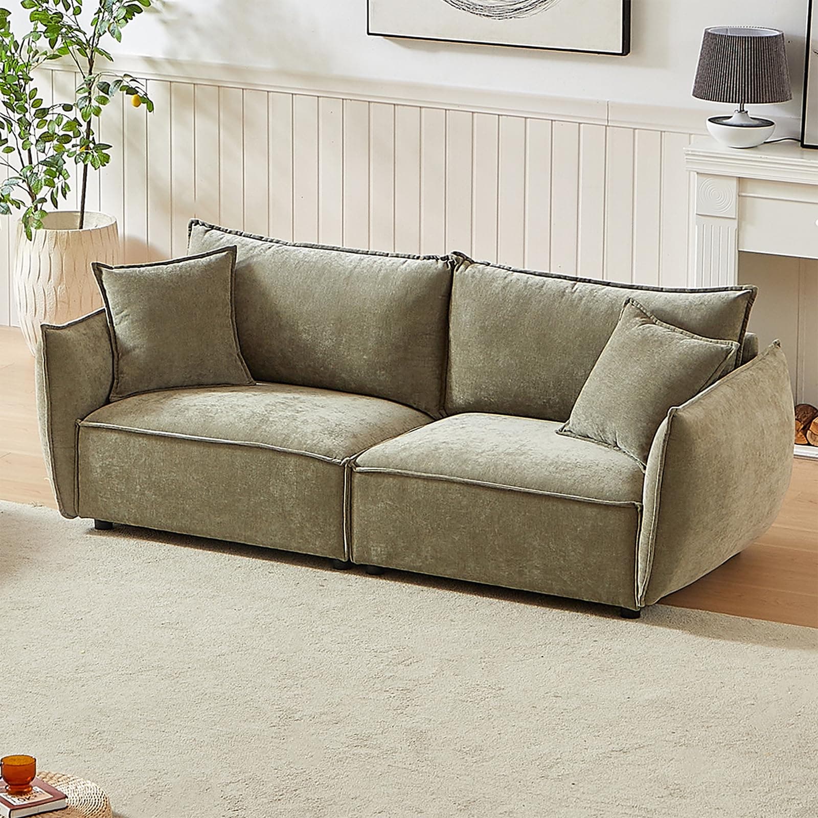 Antetek 88-inch Oversized Chenille 3-Seater Sofa, Green