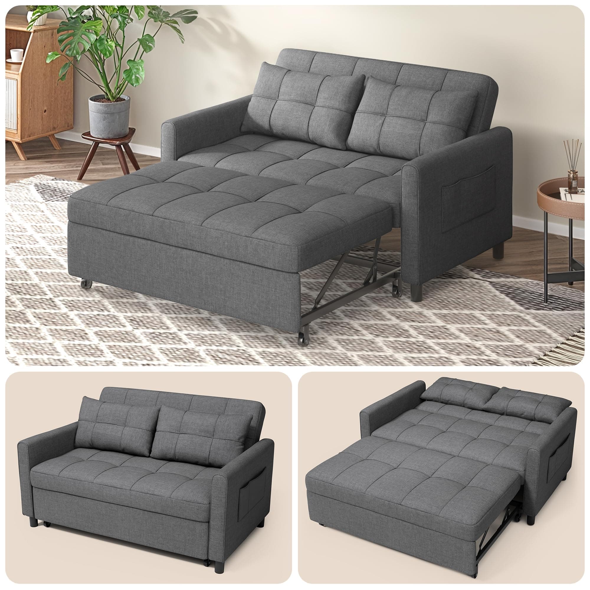 Gizoon 3-in-1 Convertible Futon Sofa Bed, Dark Grey