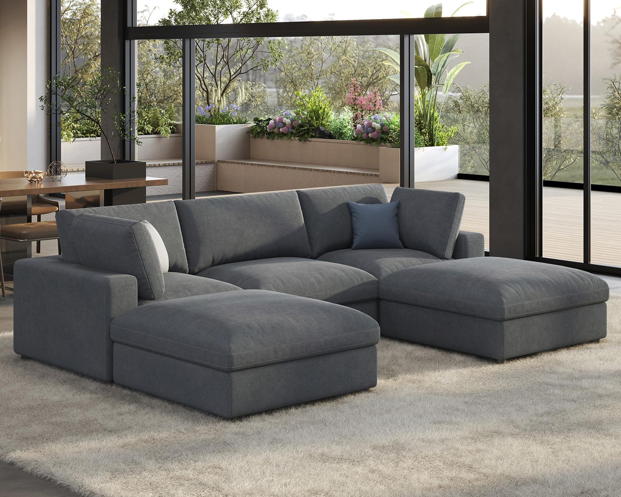 Oversized 5 Seat Grey Linen U Shaped Chaise Sectional Sofa
