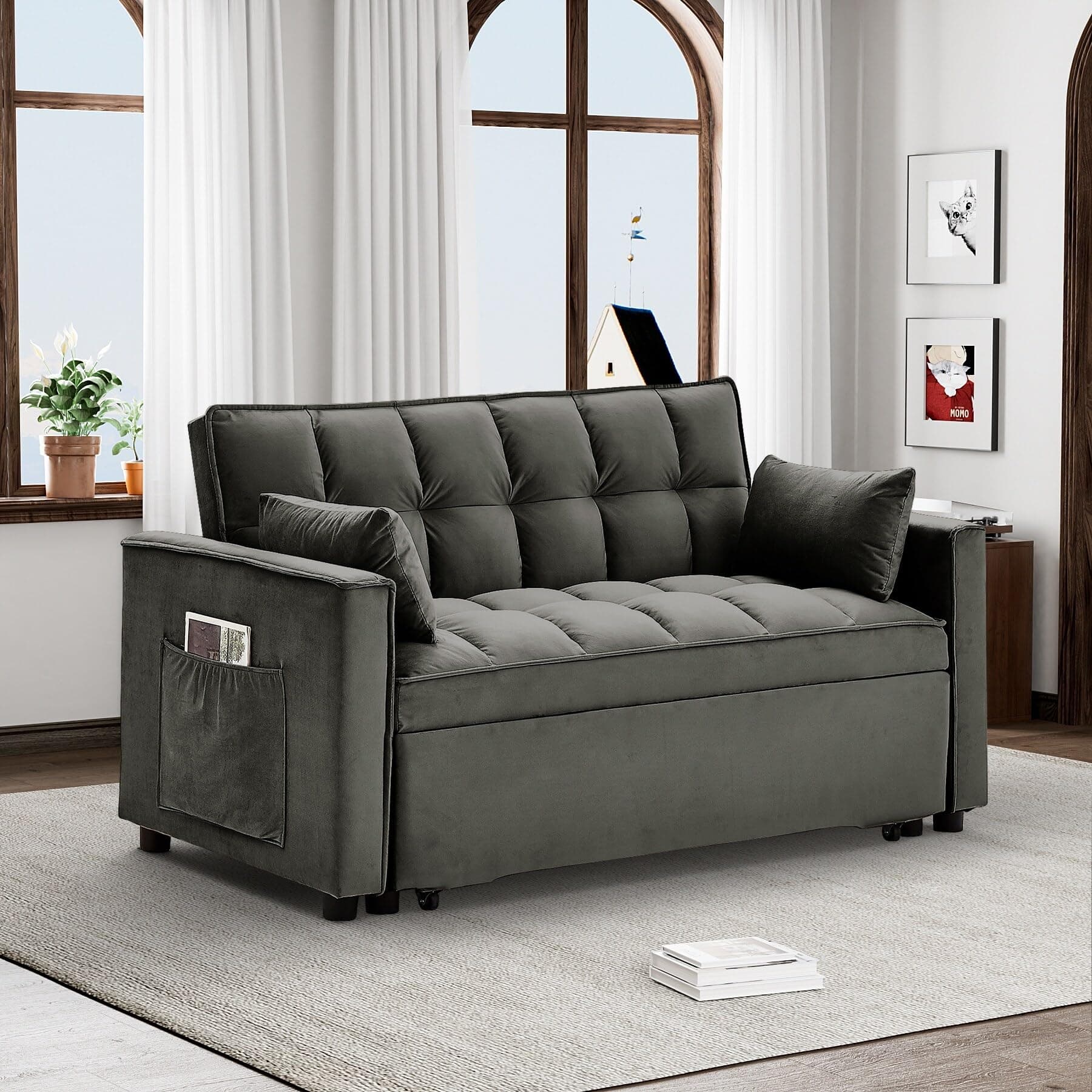Ouyessir 3 in 1 Convertible Sleeper Sofa Bed - Dark Grey