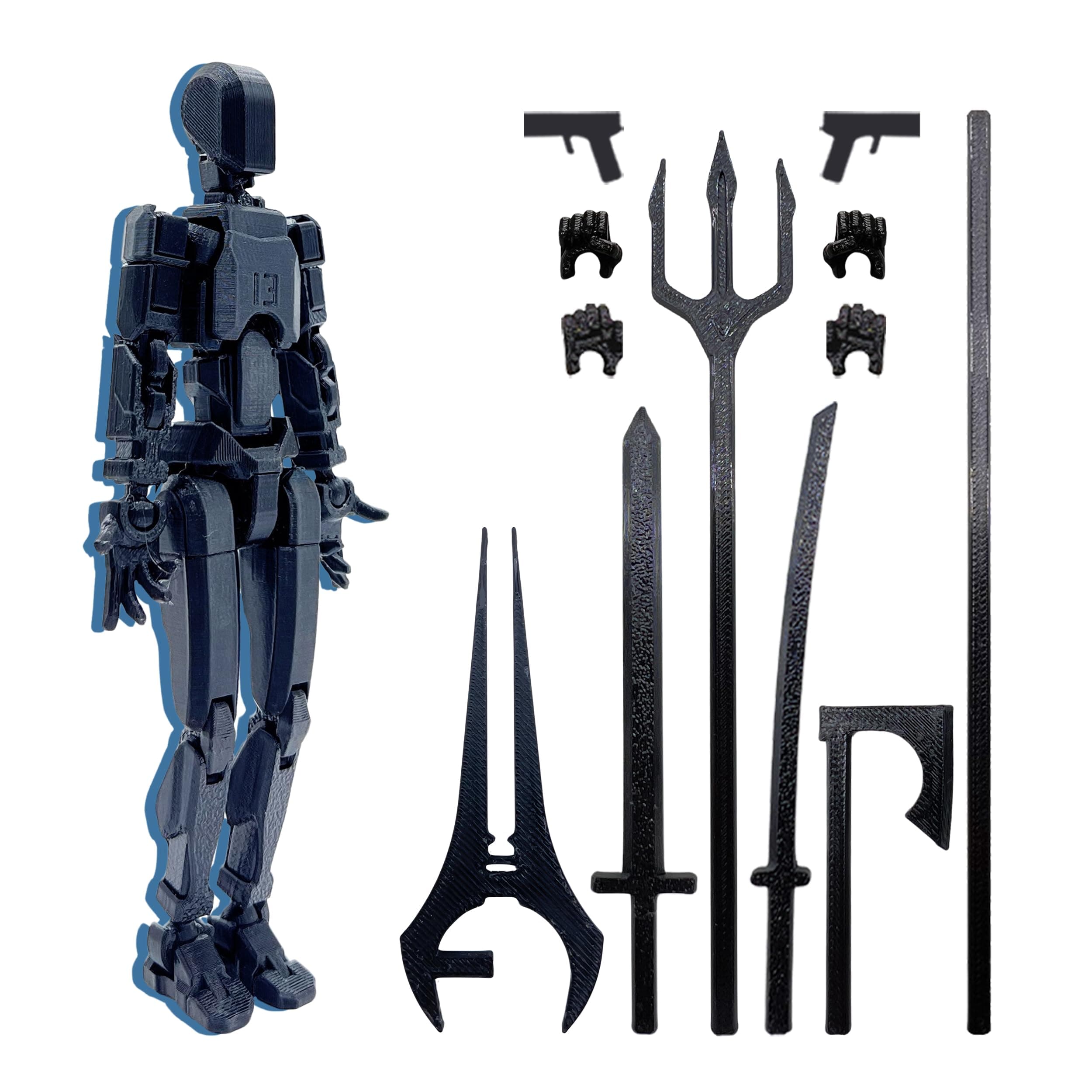 T13 Action Figure Set, 3D Printed Robo, Dummy & Titan Figures (Black)