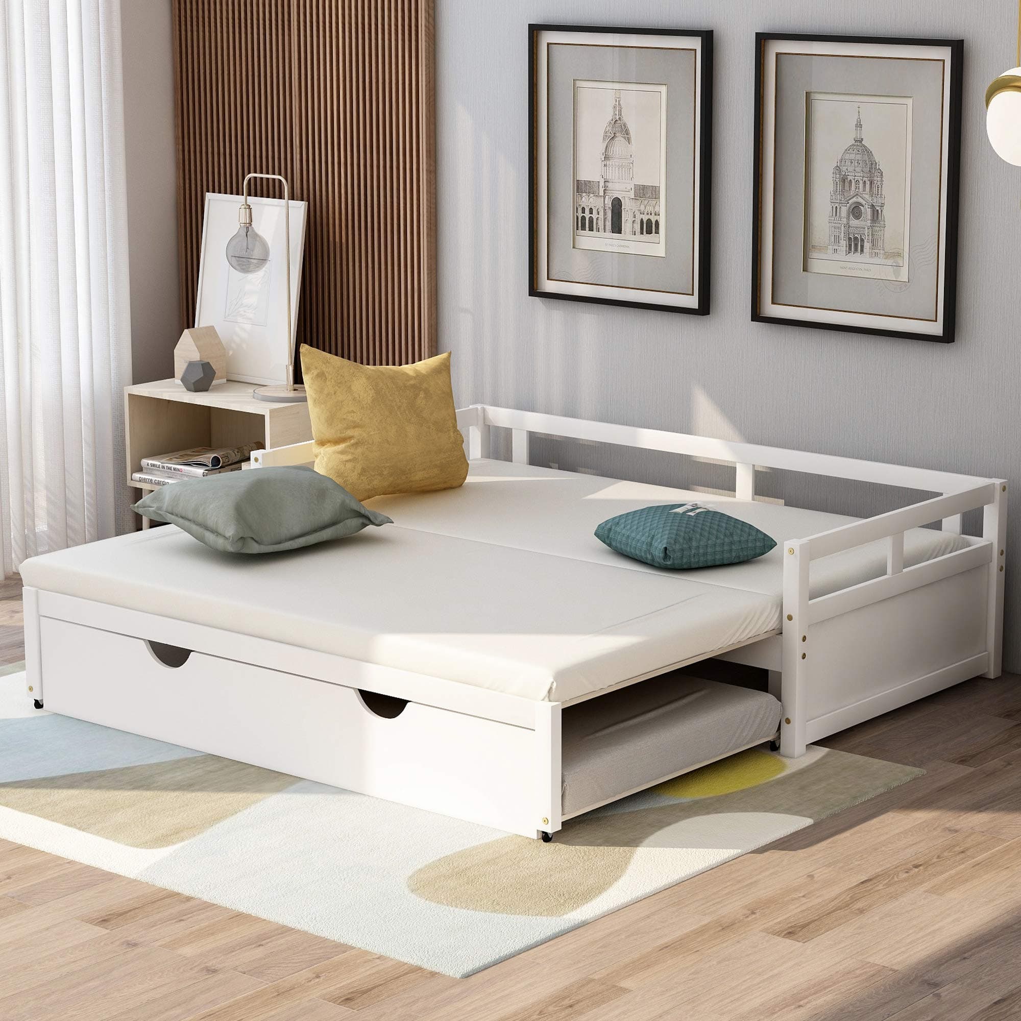 Harper & Bright Designs Extendable Daybed with Twin to King Sofa Bed, White