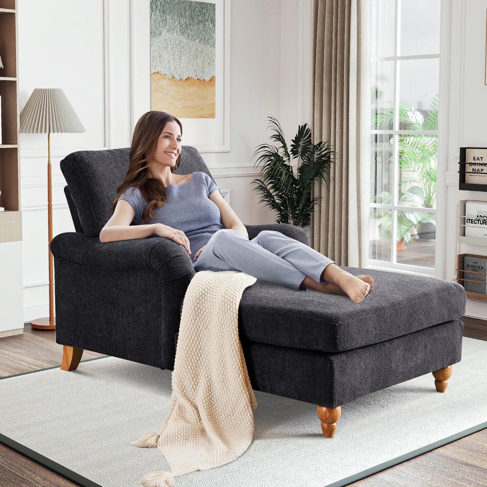 Antetek Adjustable Backrest Chaise Lounge Chair, Black