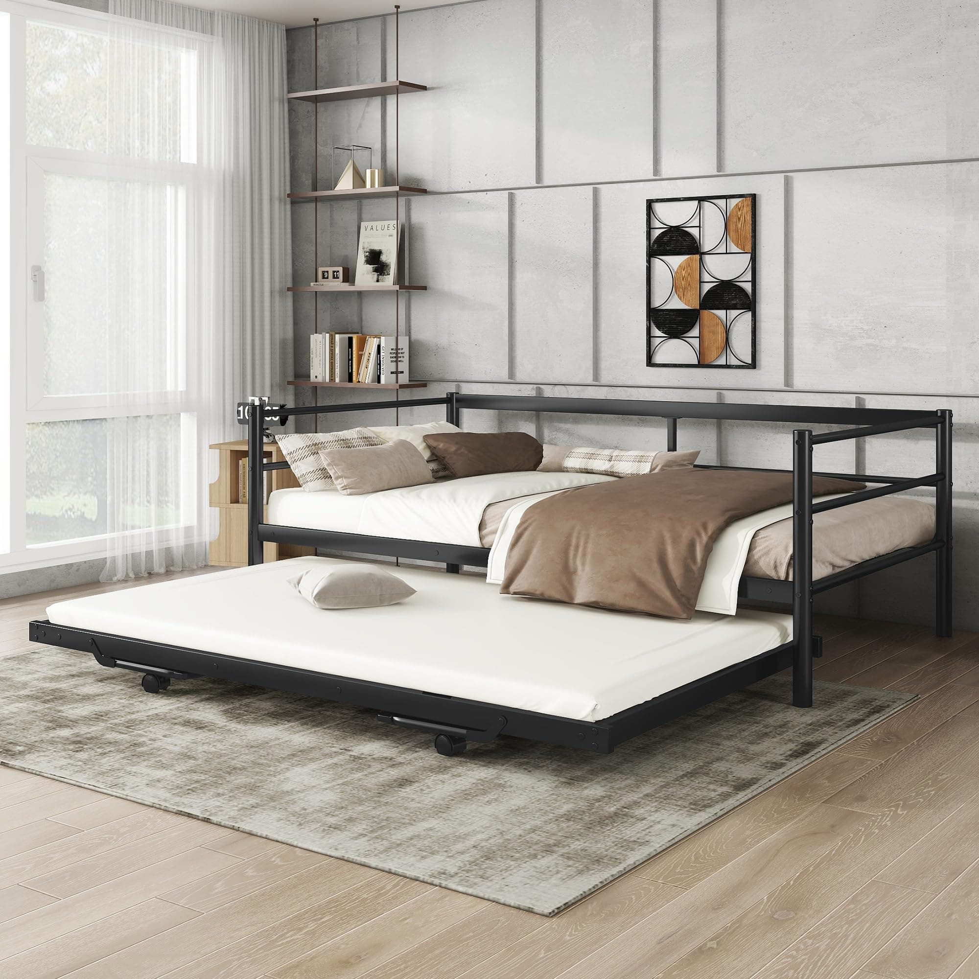 Metallic Black Twin Daybed with Pop Up Trundle for Any Room